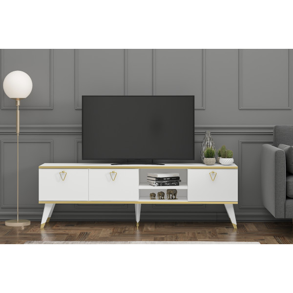 Mobilya Gezegeni Carol Beyaz Altın Tv ünitesi 160 cm